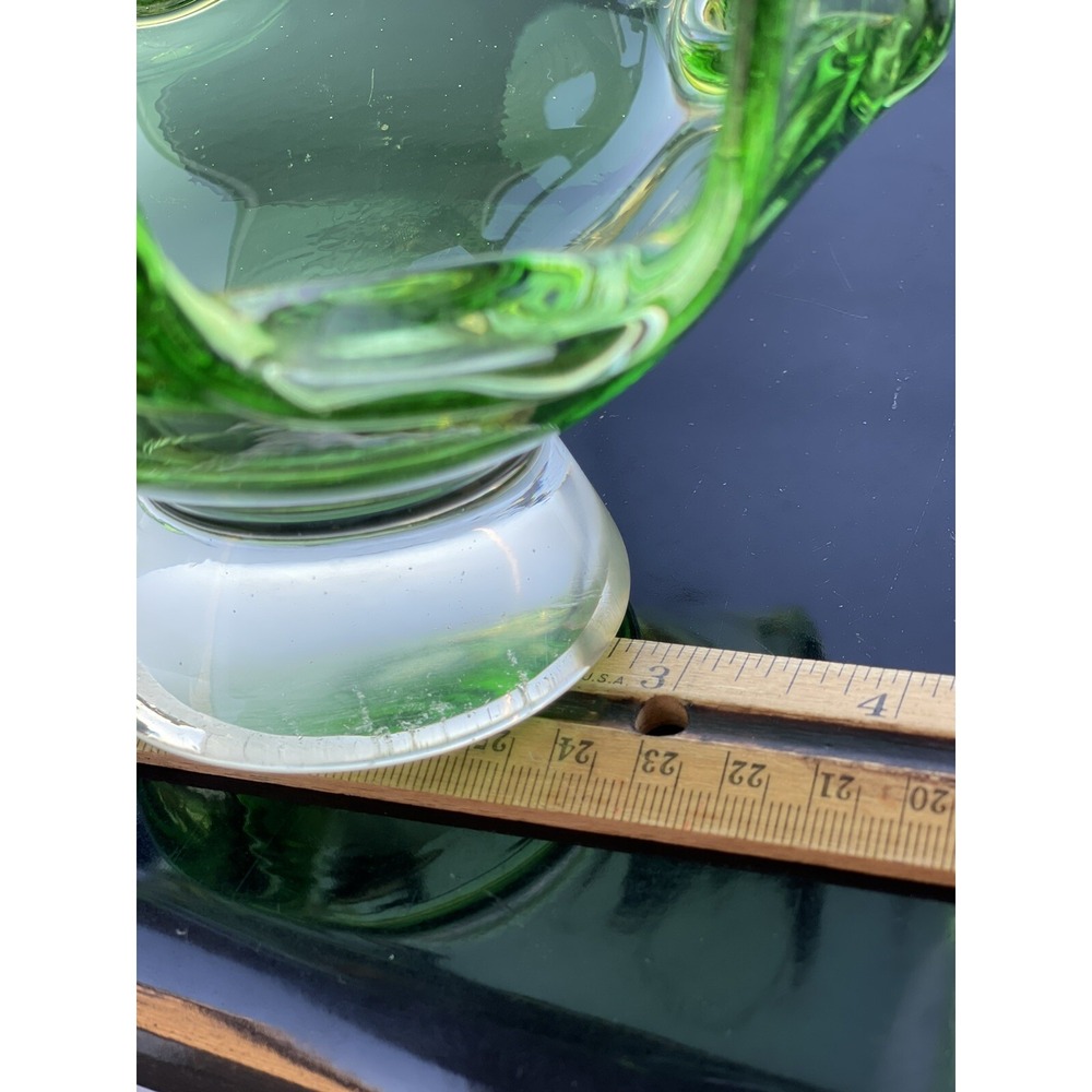 Vintage Art Glass Handkerchief Candy Bowl Pedestal Green Clear Base Epic Finger‎ - Picture 16 of 16